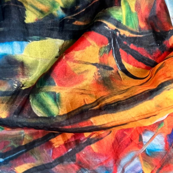 Abstract Art Scarf by Cleo – 2010s – Multicolor Silk Feel – Painterly Pattern - Picture 5 of 12